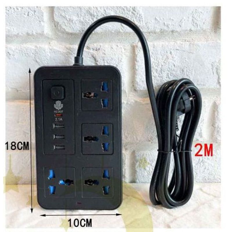OEM - Enchufe Tomacorriente Múltiple 4 Tomas + 3 Puertos USB + 1 Type C