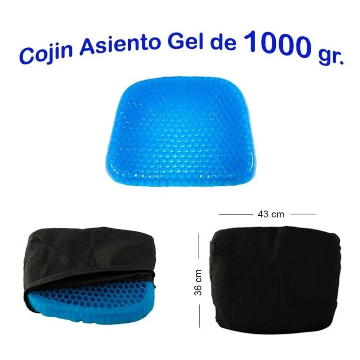 GENERICO - Asiento cojín flexible gel para sillas auto oficina de 1000 grs