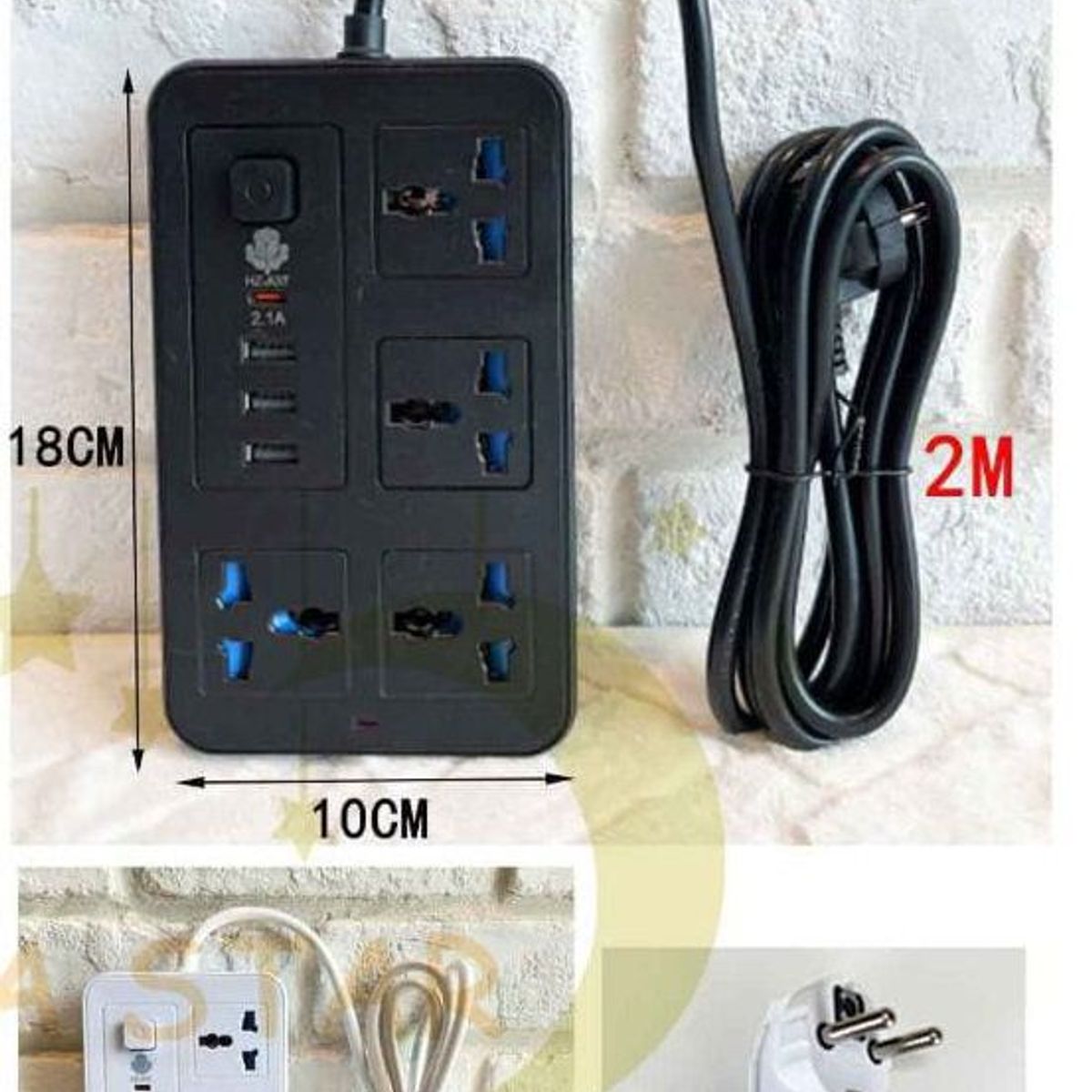 GENERICO - Enchufe Tomacorriente Múltiple 4 Tomas + 3 Puertos USB + 1 Type C