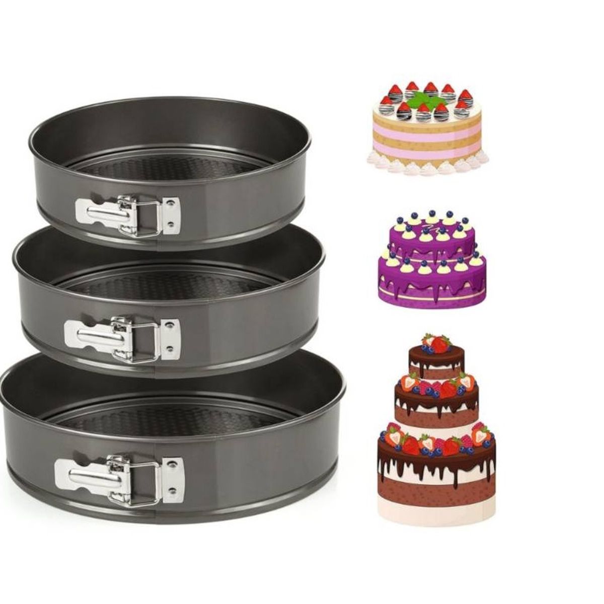 GENERICO - Set de 3 Moldes de Repostería para Keke antiadherente de 3 PCS