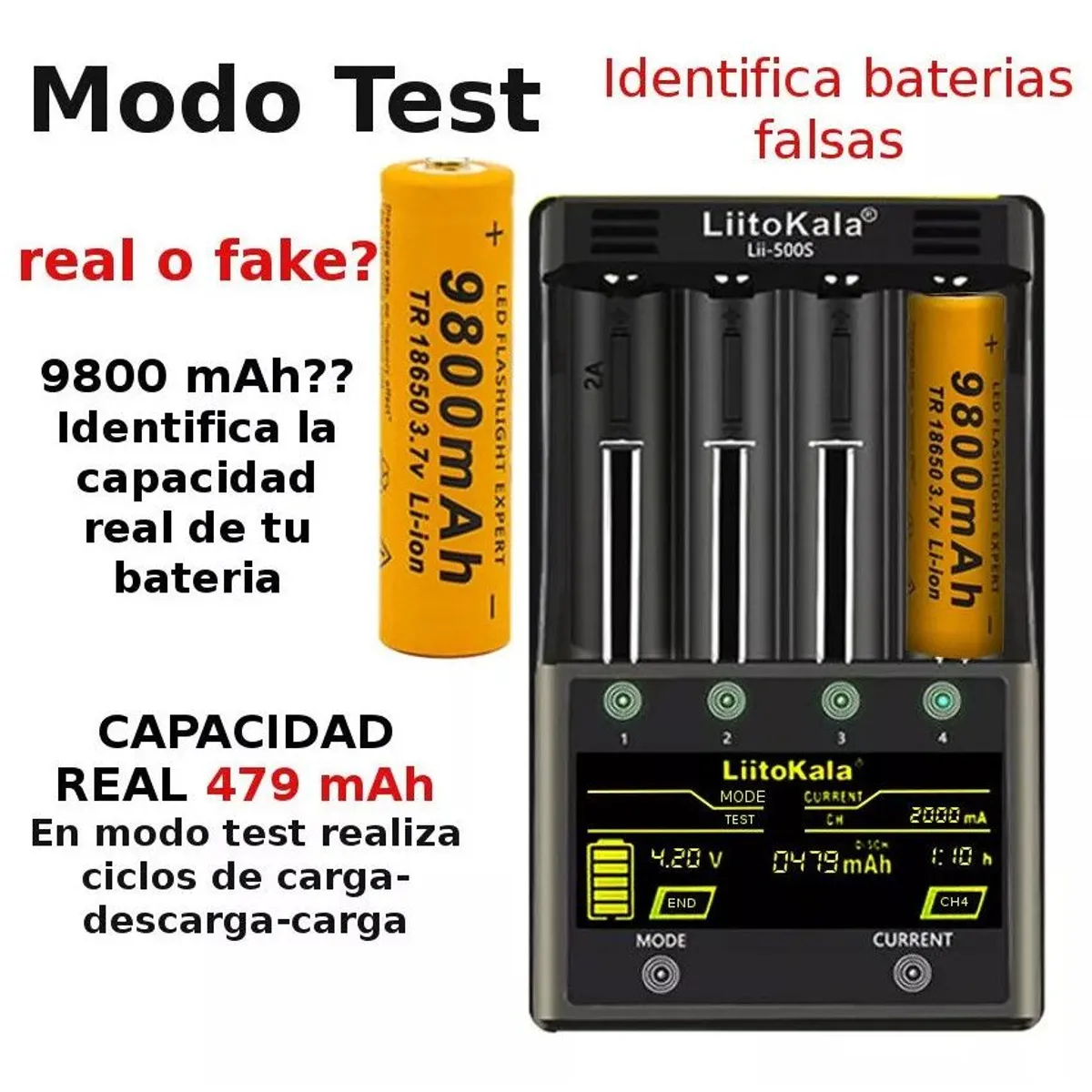 LIITOKALA - Cargador baterias 18650 AA AAA FAST CHARG LI-ION TEST CAPACIDAD TOUCH