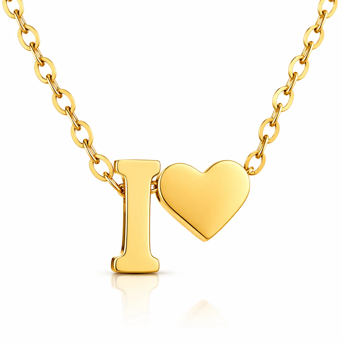 GENERICO - Collar Inicial I con Corazón Acero Inoxidable Dorado Mujer
