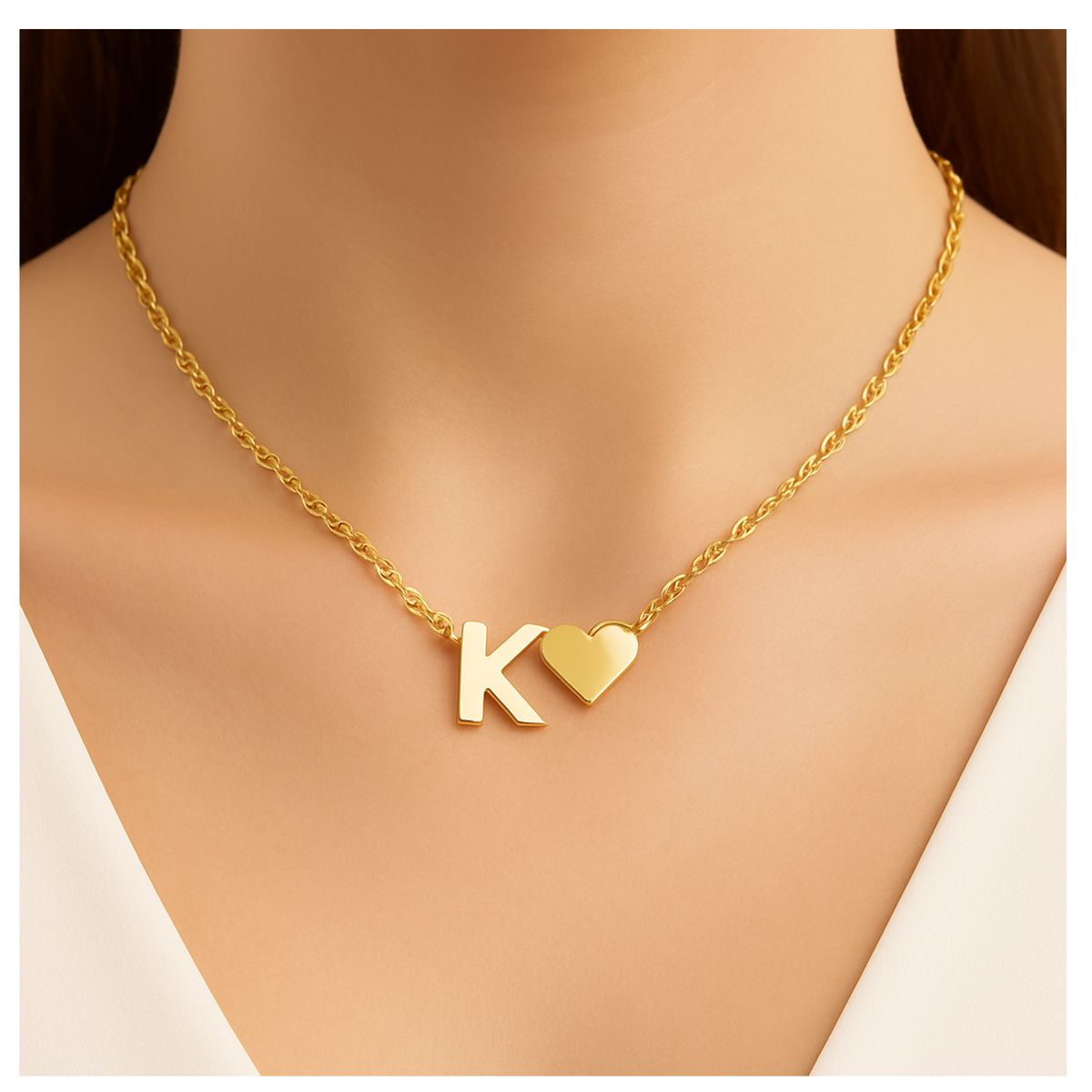 GENERICO - Collar Inicial K con Corazón Dorado Mujer Acero Inoxidable