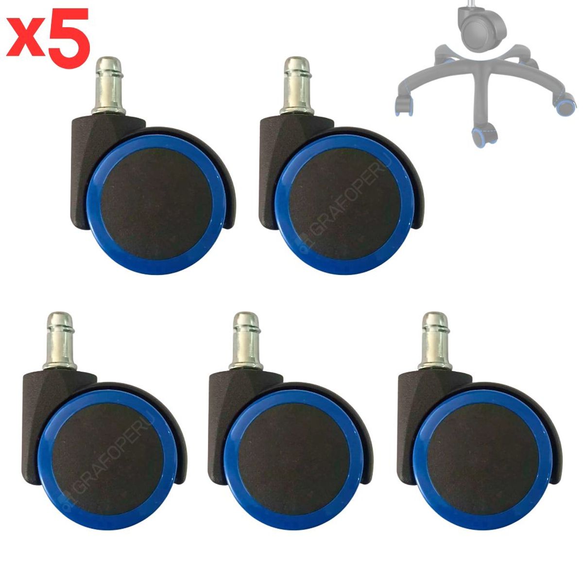 OEM - Rueda Garrucha Silla Oficina Giratoria Goma 50mm Pin Acero x 05