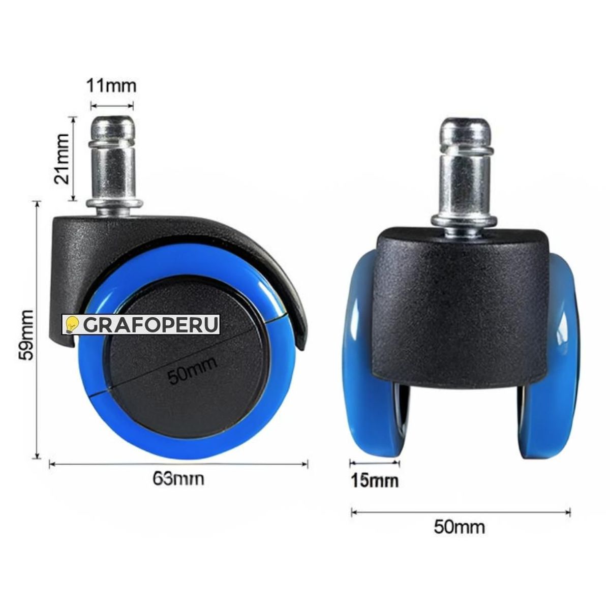 OEM - Rueda Garrucha Silla Oficina Giratoria Goma 50mm Pin Acero x 05