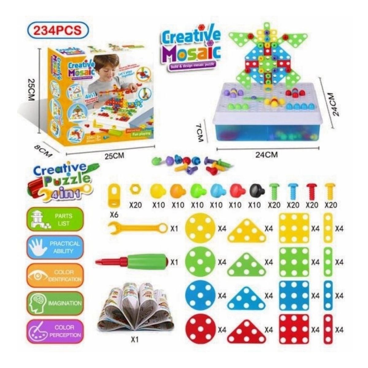 GENERICO - Puzzle Mosaico Creativo 4 en 1 Didactico 234 pcs para Niños