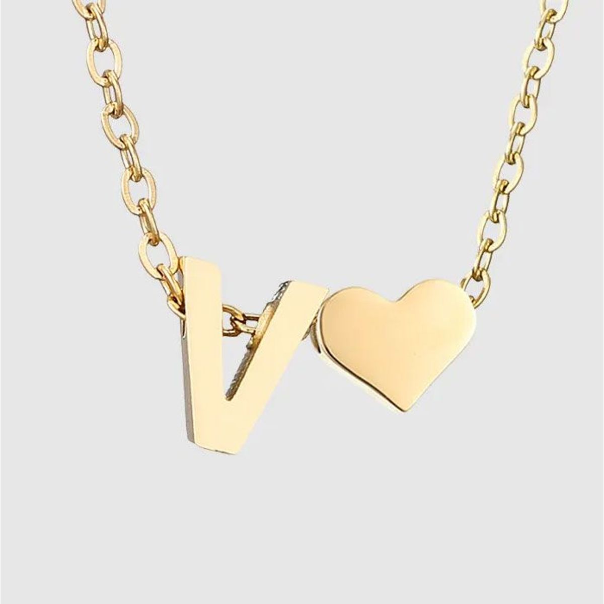 GENERICO - Collar Inicial con corazón letra V