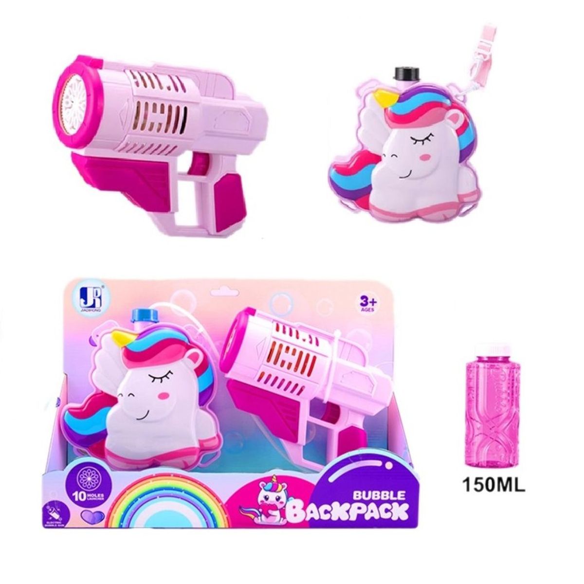 GENERICO - Set Pistola burbujas con Mochila portátil - Unicornio