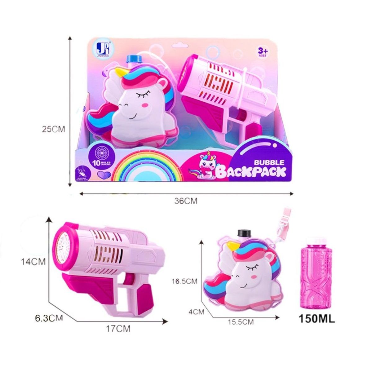 GENERICO - Set Pistola burbujas con Mochila portátil - Unicornio