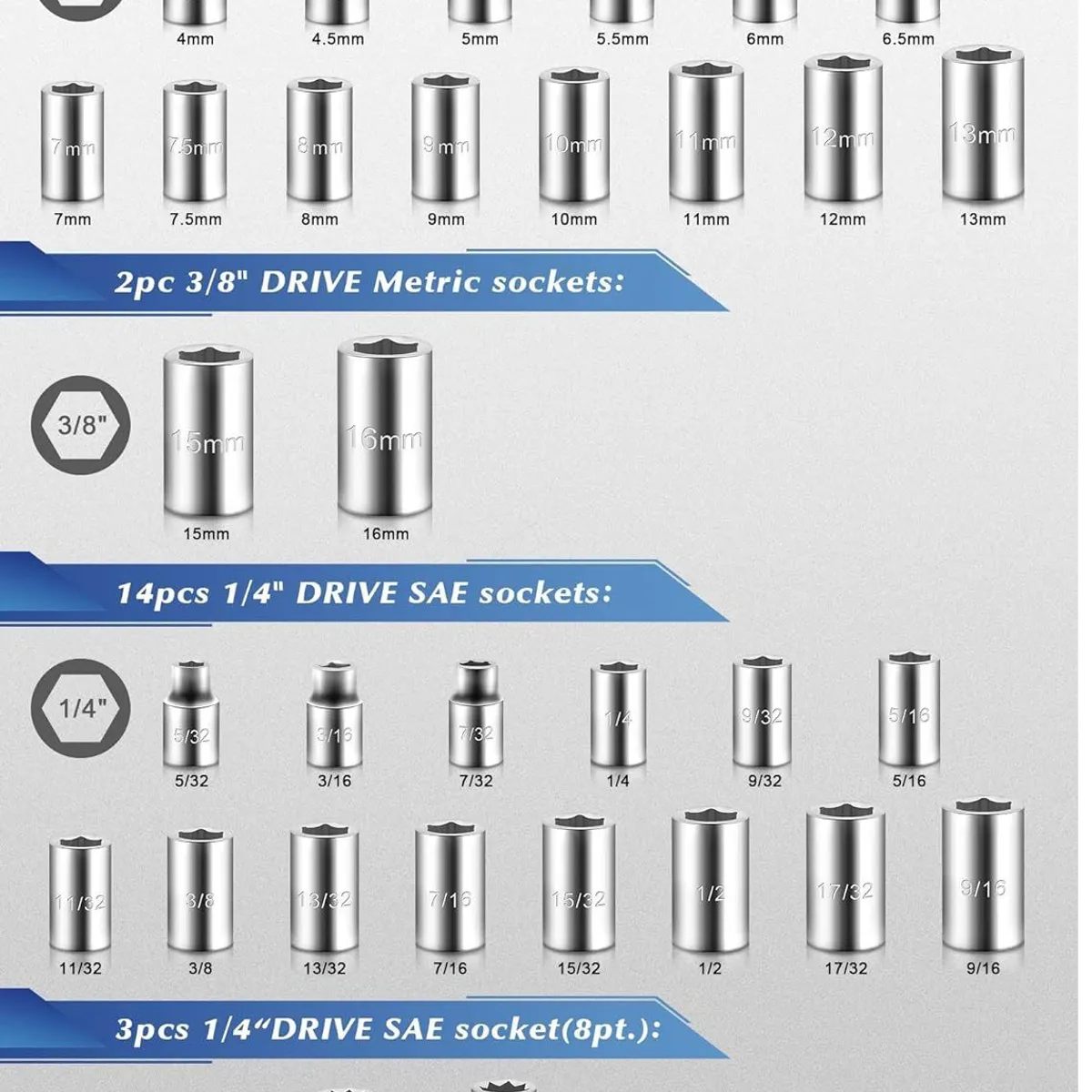 OEM - Juego Llaves Dados 40 Piezas de Tubo Caja de Herramientas Inoxidable