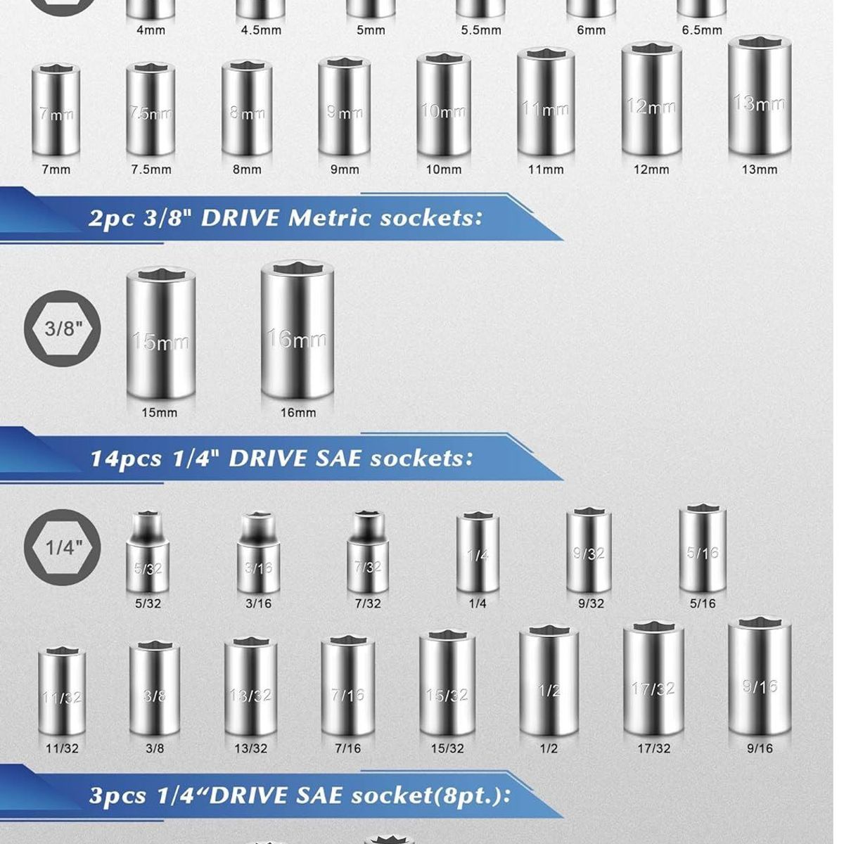 OEM - Juego Llaves Dados 40 Piezas de Tubo Caja de Herramientas Inoxidable
