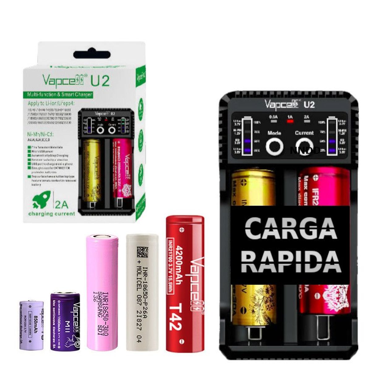 GENERICO - Cargador baterias18650 Li-ion AA AAA LIFEPO 4 FAST CHARG 2A PowerBANK