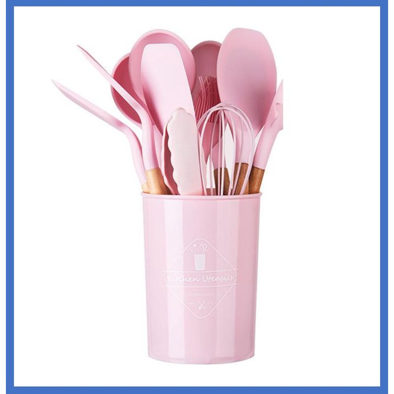 GENERICO - Set de utensilios de cocina color rosa