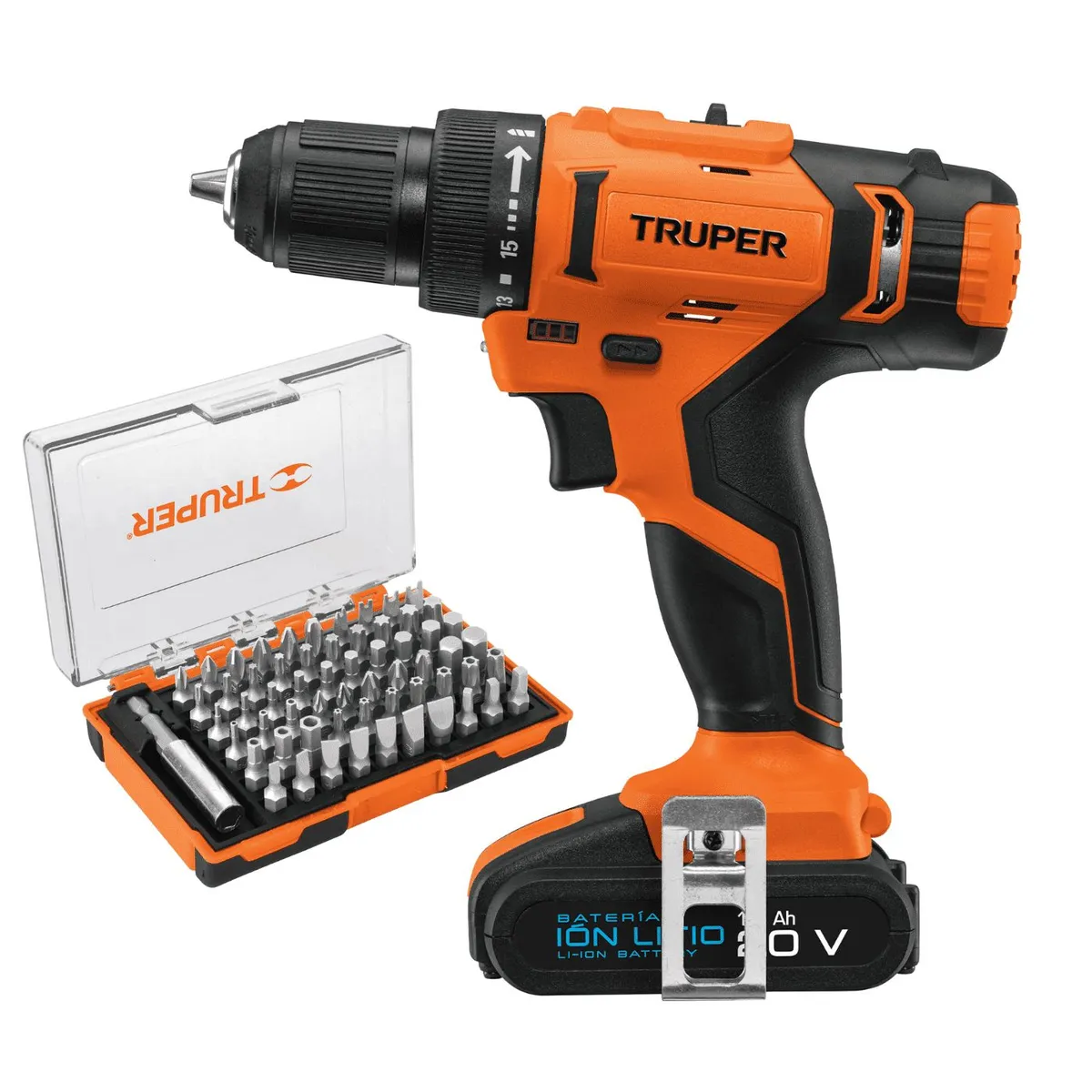 TRUPER - Taladro inalambrico 3/8 12v + juego de 100 puntas Truper