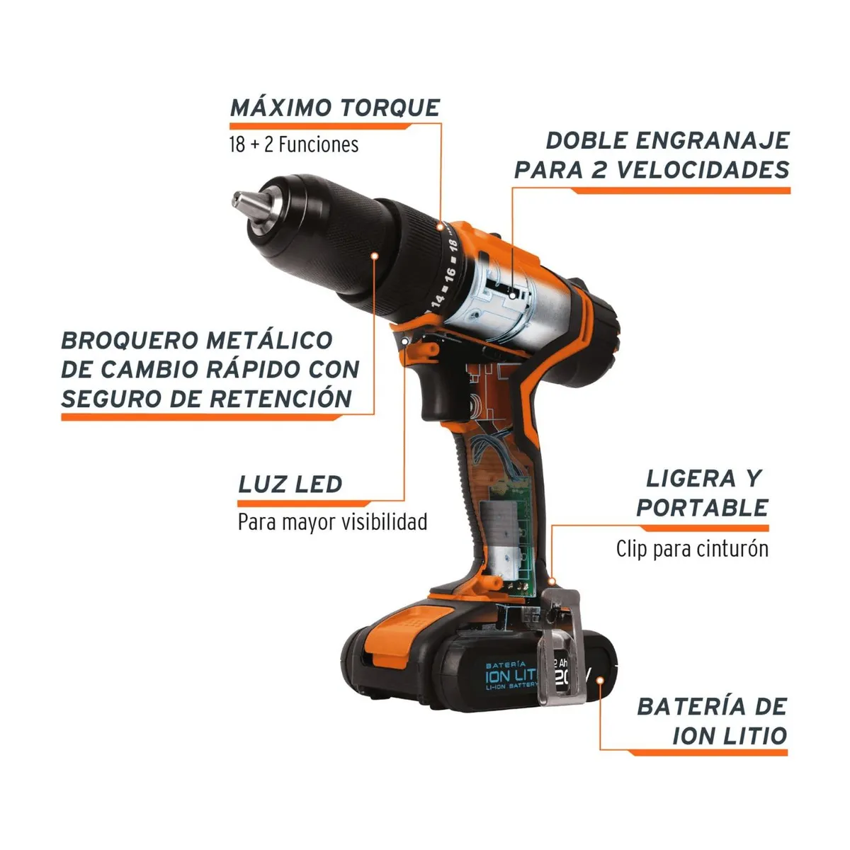 TRUPER - Taladro inalambrico 3/8 12v + juego de 100 puntas Truper