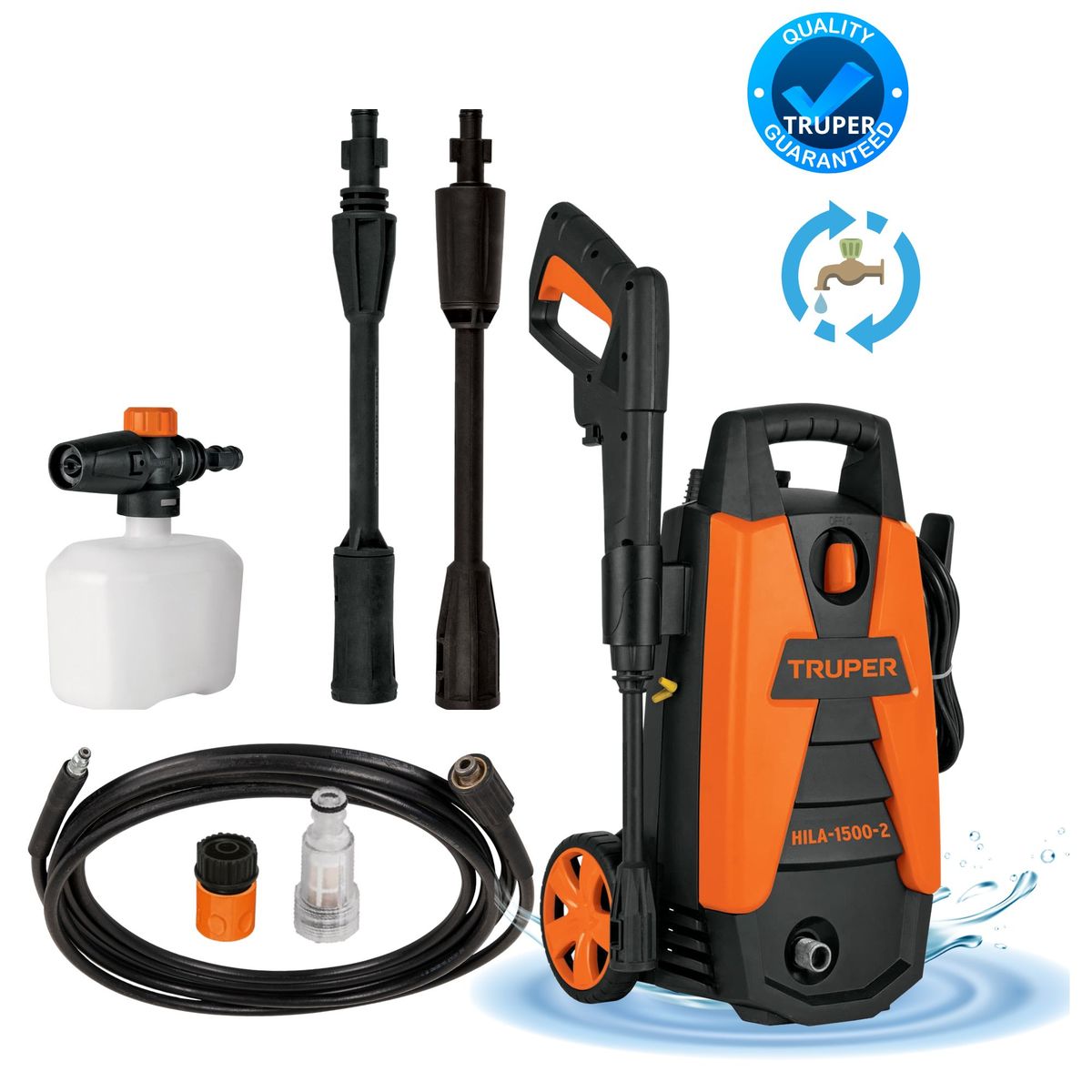 TRUPER - Combo Hidrolavadora Truper 1500 PSI, manguera de 10m pistola de riego