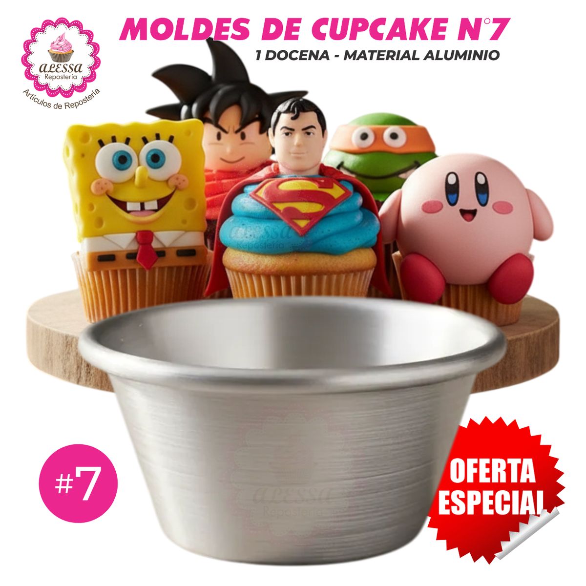 GENERICO - Molde de Cupcake N°7 de Aluminio para Reposteria - 1 docena