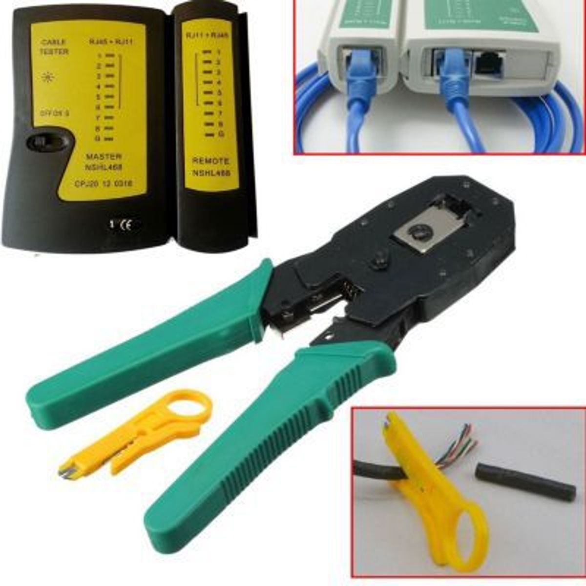 OEM - Combo Crimpeador Ponchador + Testeador + Conectores Cable Red RJ45