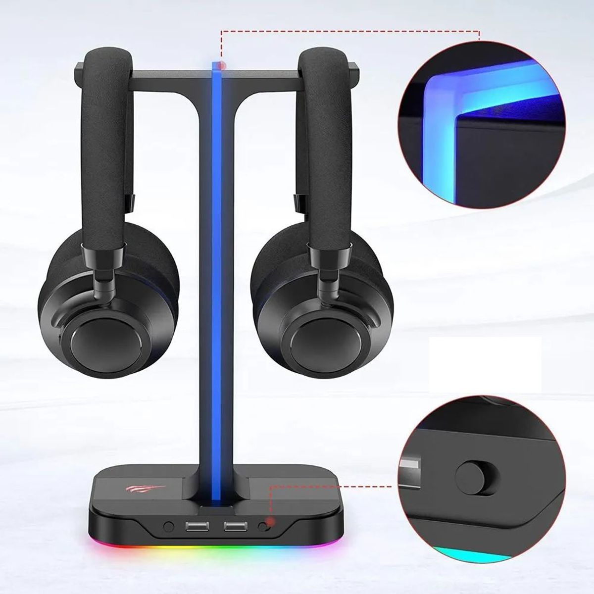 GENERICO - Soporte  RGB Para  2 Auriculares y Puertos USB