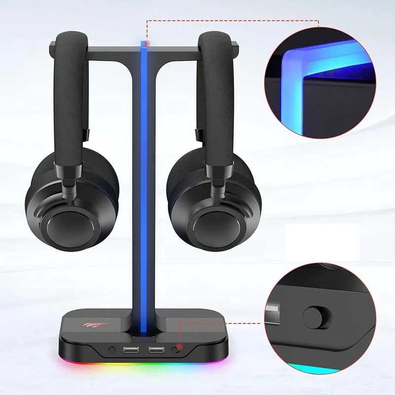 GENERICO - Soporte  RGB Para  2 Auriculares y Puertos USB