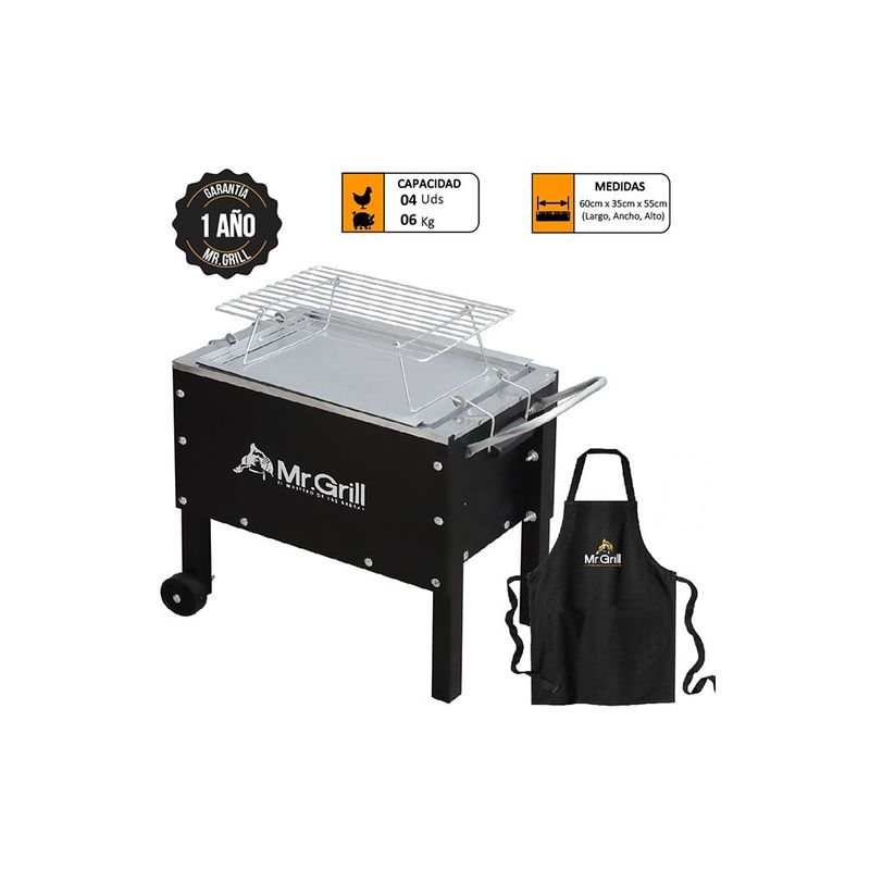 MR GRILL - CAJA CHINA MR GRILL MEDIANA JR BLACK + PARRILLA DE VARILLAS + MANDIL