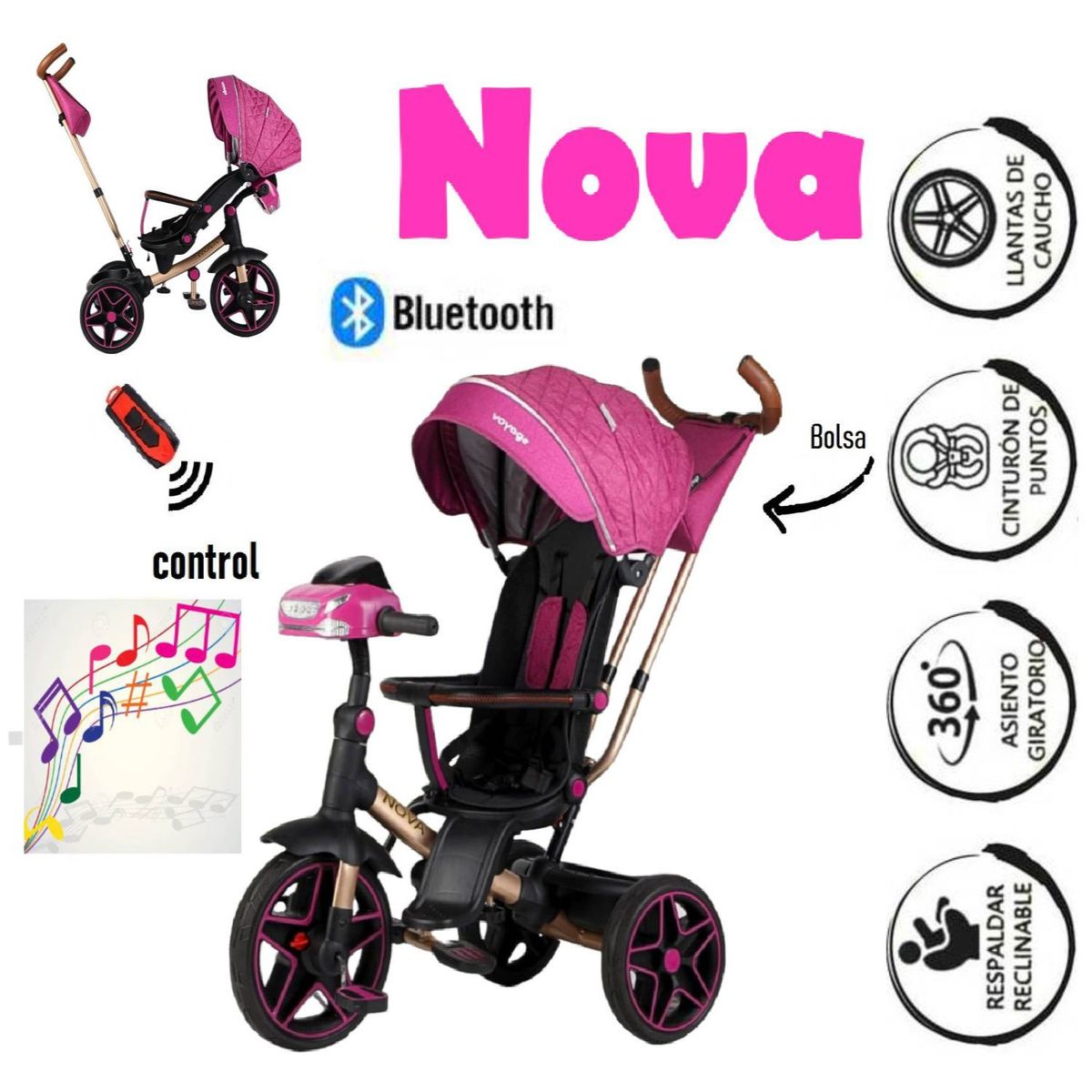 VOYAGE - Triciclo 6en1 Nova Asiento Giratorio con Control Remoto-RSA