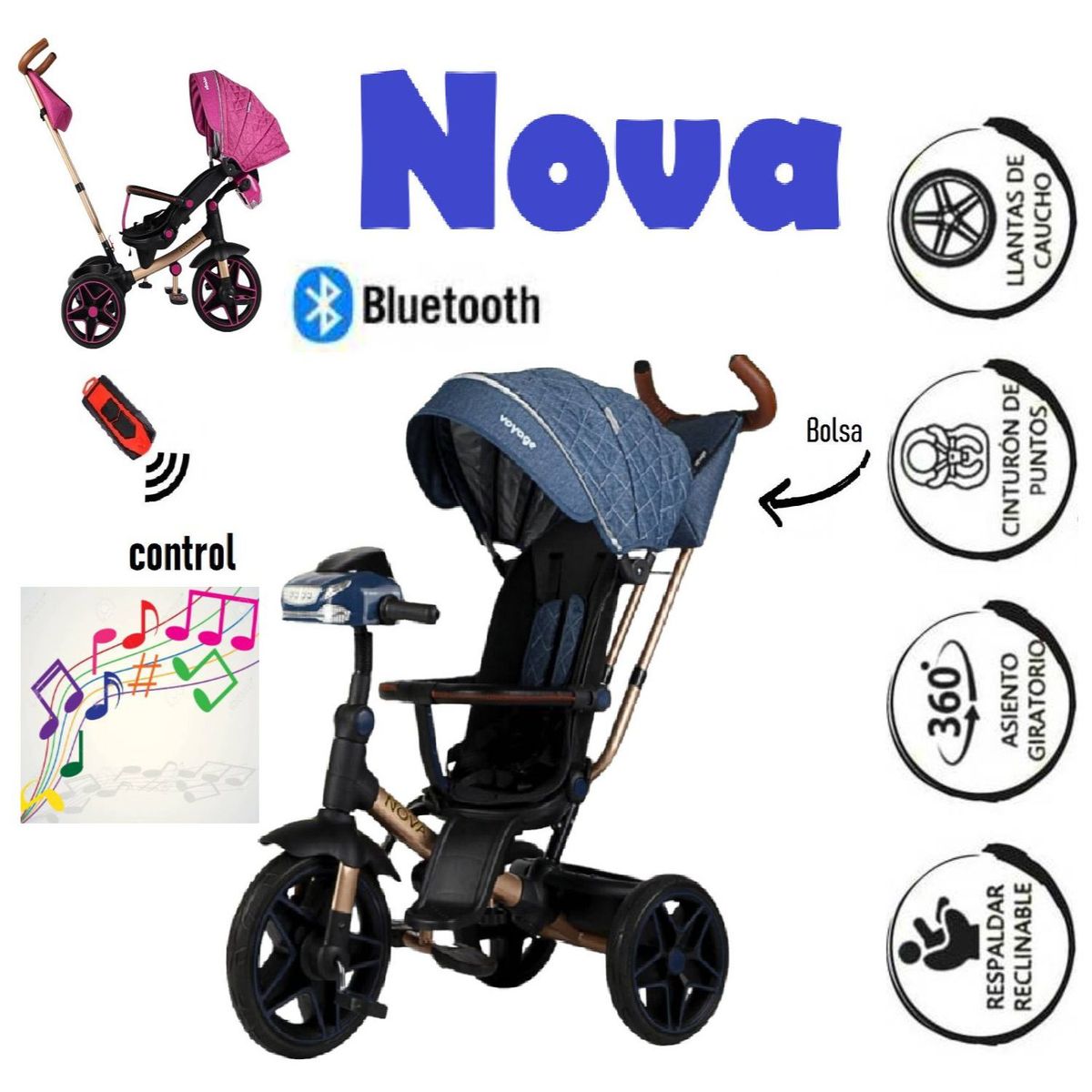 VOYAGE - Triciclo 6 en 1 Nova Asiento Giratorio con Control Remoto-AZ