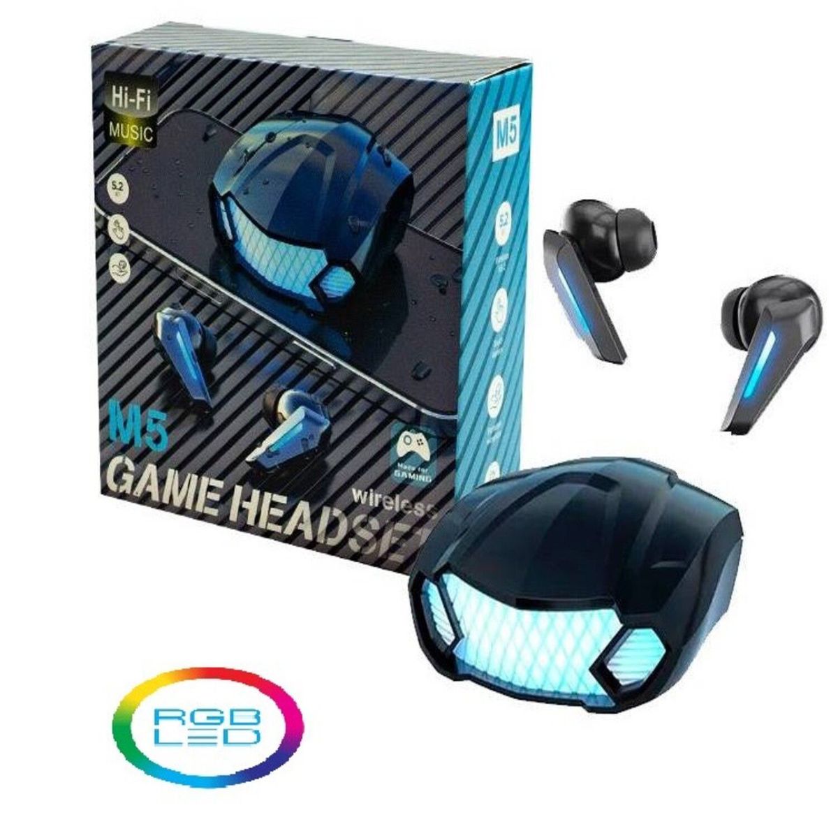 OEM - Audífono Bluetooth 5.2 RGB - TWS-M5