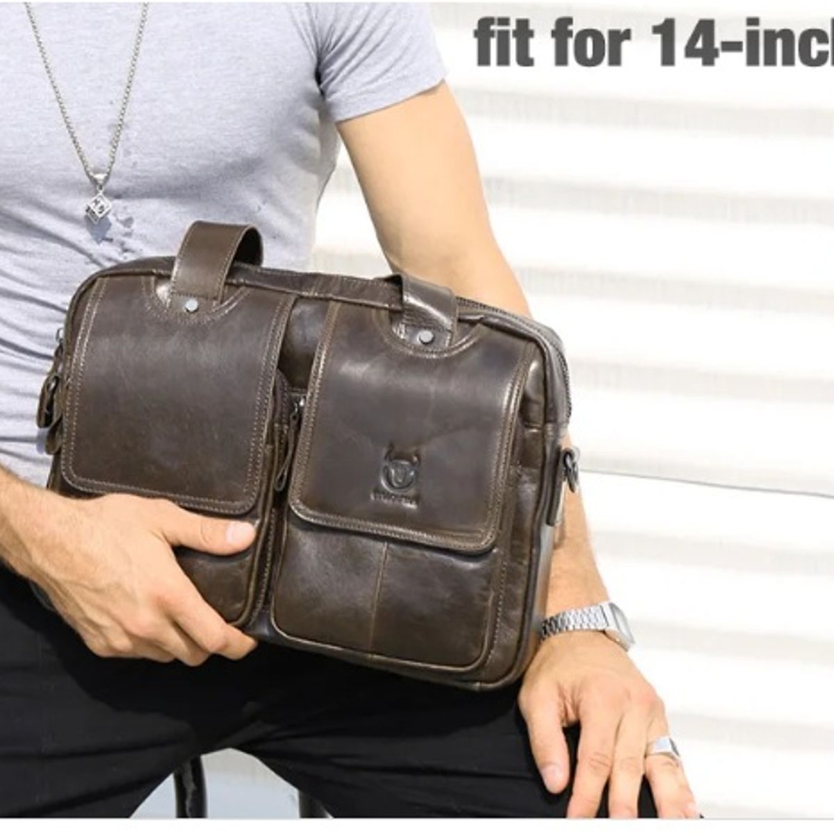 GENERICO - Maletin Morral de Cuero Genuino Bullcaptain Hombres