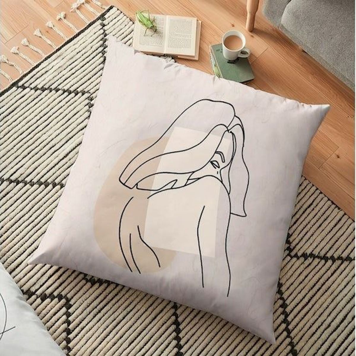 GENERICO - Funda Minimalista Abstracto Mujer Garabato Beige One Lineart 40x40 Cm