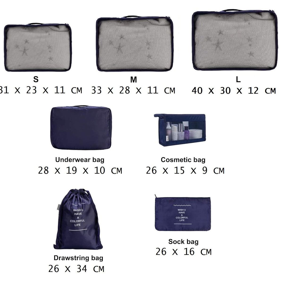 GENERICO - Set de Organizadores de Equipaje de Viaje para Ropa - Azul