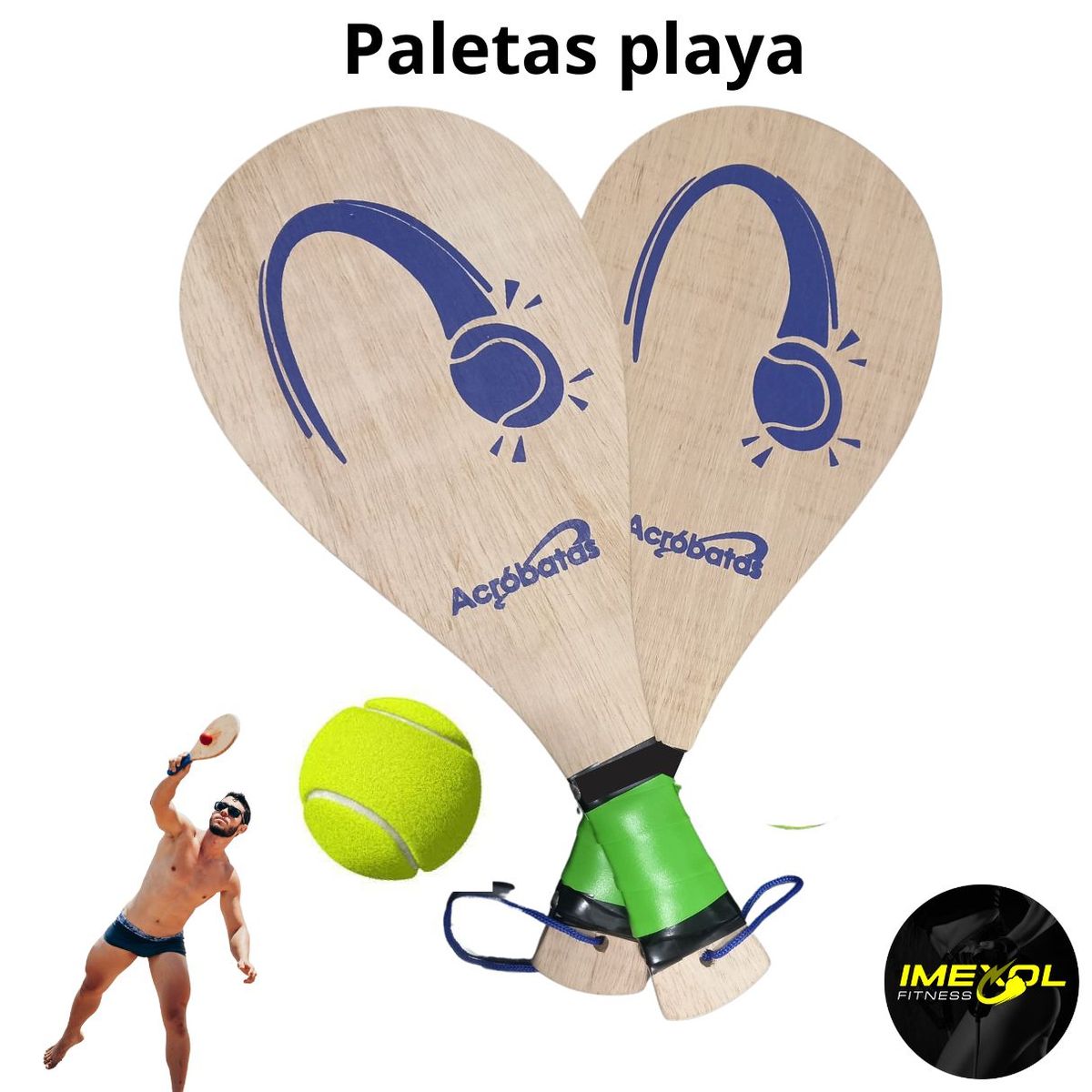 GENERICO - Raquetas paletas  playa madera con pelota y malla