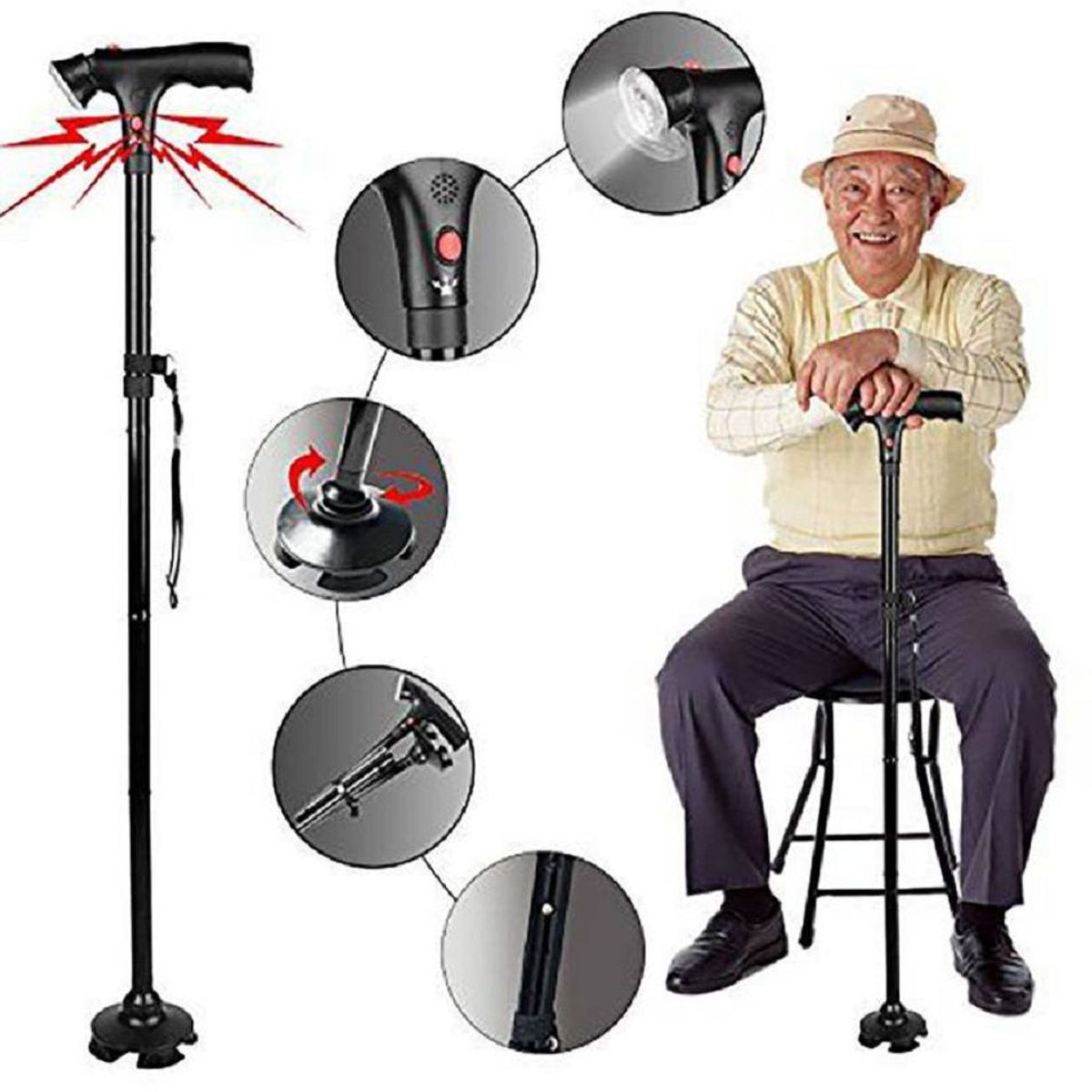 GENERICO - Bastón Para Caminar Plegable Con Luz LED Ortopédico