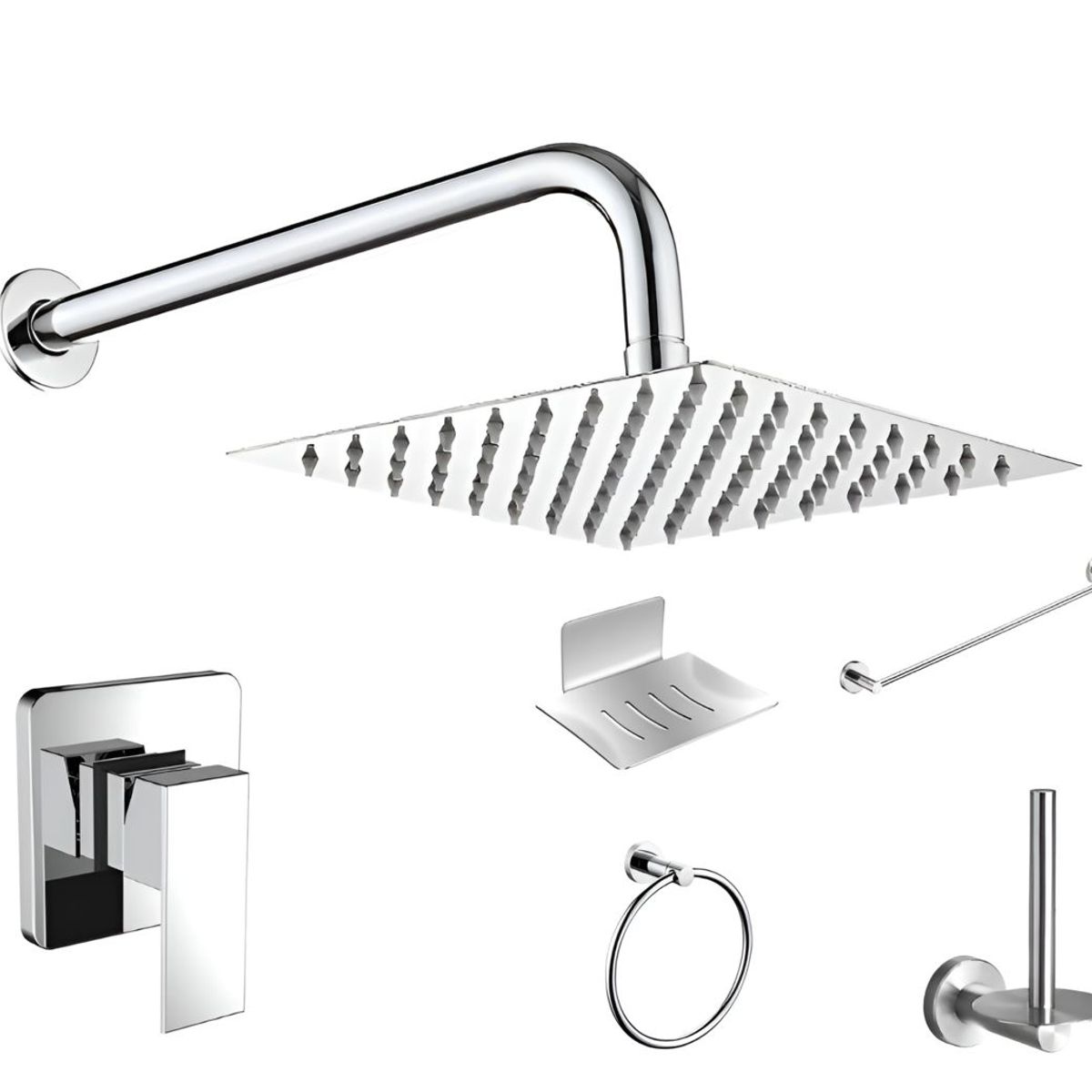 GENERICO - COMBO DE DUCHA 8 PULGADAS CON MEZCLADORA MONOCOMANDO MAS ACCESORIOS DE BAÑO