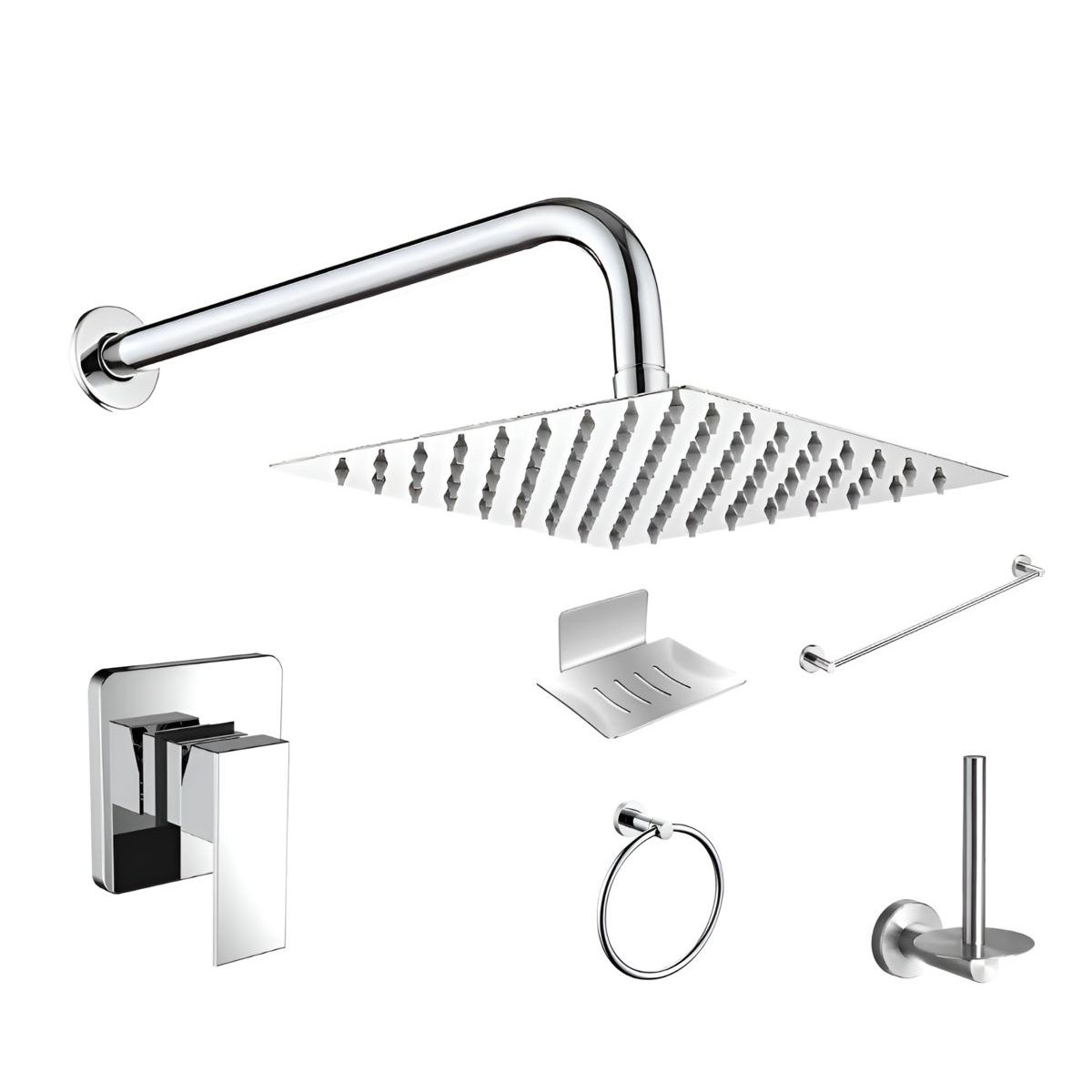 GENERICO - COMBO DE DUCHA 8 PULGADAS CON MEZCLADORA MONOCOMANDO MAS ACCESORIOS DE BAÑO