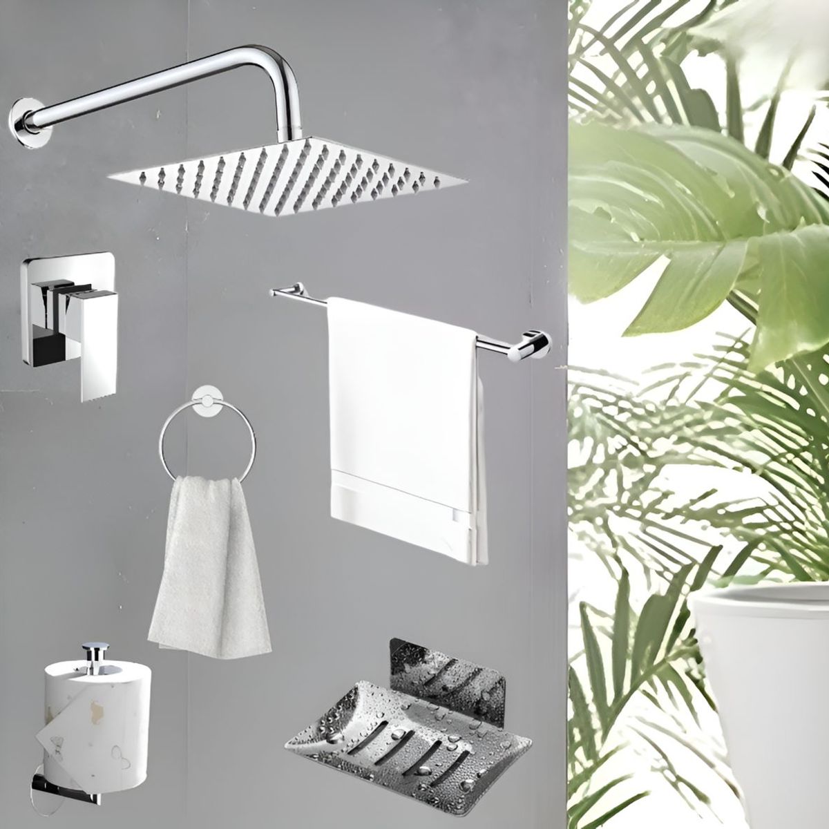 GENERICO - COMBO DE DUCHA 8 PULGADAS CON MEZCLADORA MONOCOMANDO MAS ACCESORIOS DE BAÑO