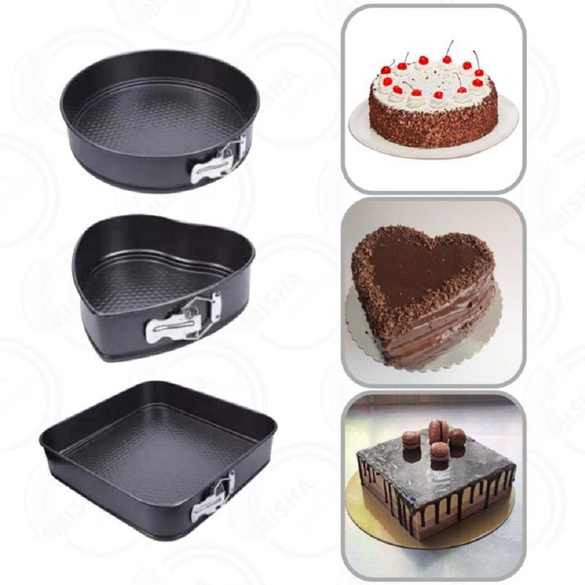 GENERICO - Molde para keke, tortas, postres 3 formas, desmontable antiadherente.