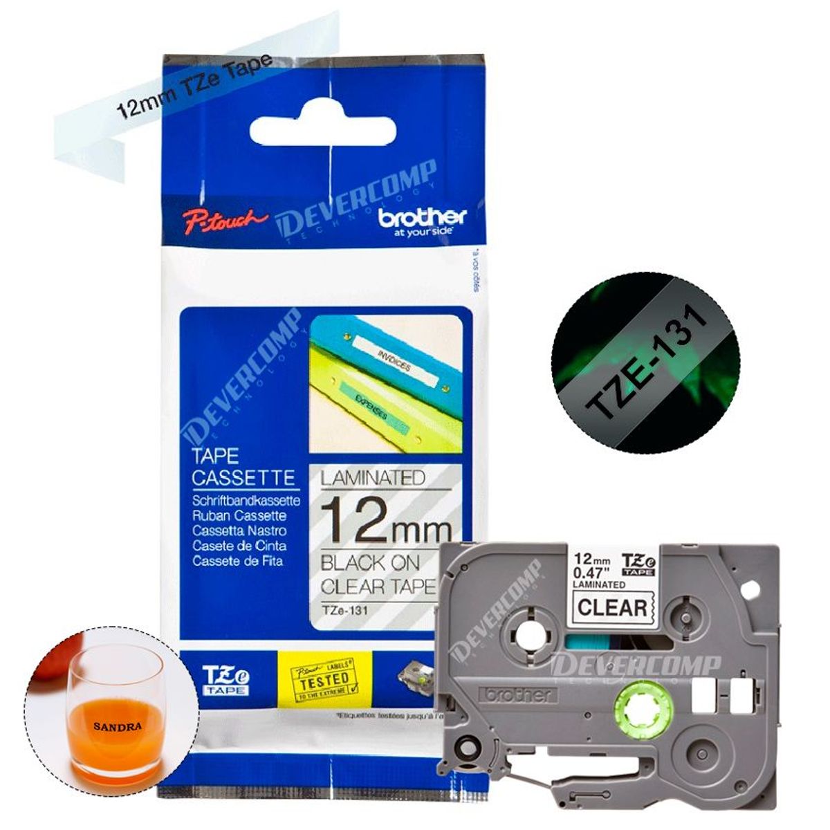 BROTHER - Cinta Brother Tze-131 12mm x 8m Fondo transparente y letras negras