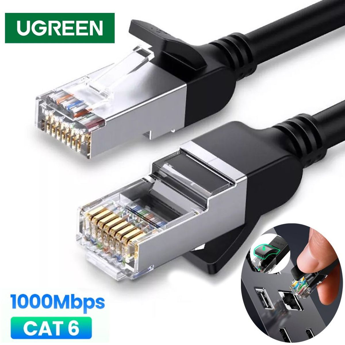 UGREEN - Cable de Red Cat 6 Ugreen Rj45 1Gbps 3 Metros Patch Cord 100% cobre