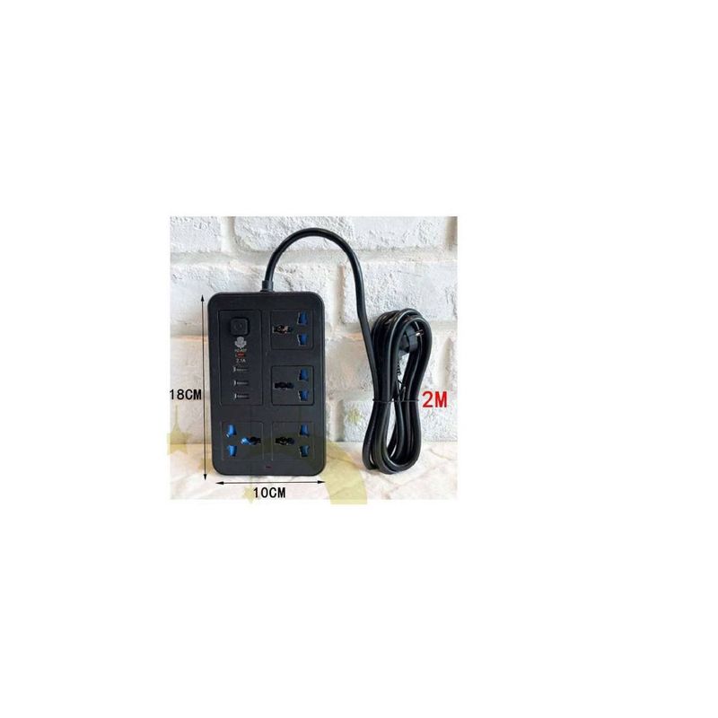 GENERICO - Tomacorriente Enchufe Múltiple 4 Tomas + 3 Puertos USB + 1 Type C