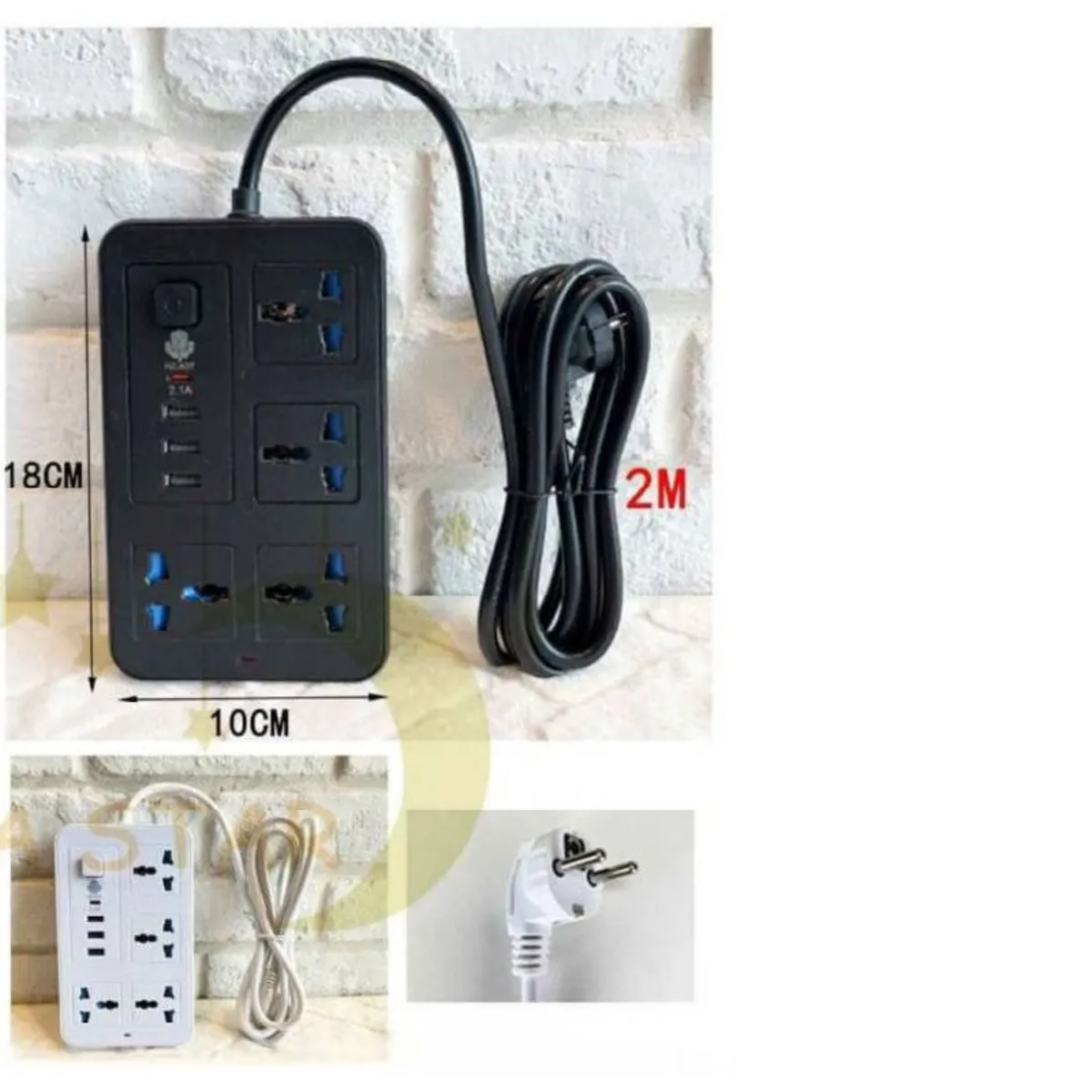 GENERICO - Tomacorriente Enchufe Múltiple 4 Tomas + 3 Puertos USB + 1 Type C