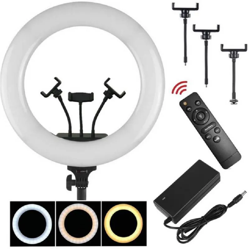 GENERICO - Aro anillo luz led 46 cm fotografía y video + trípode + control