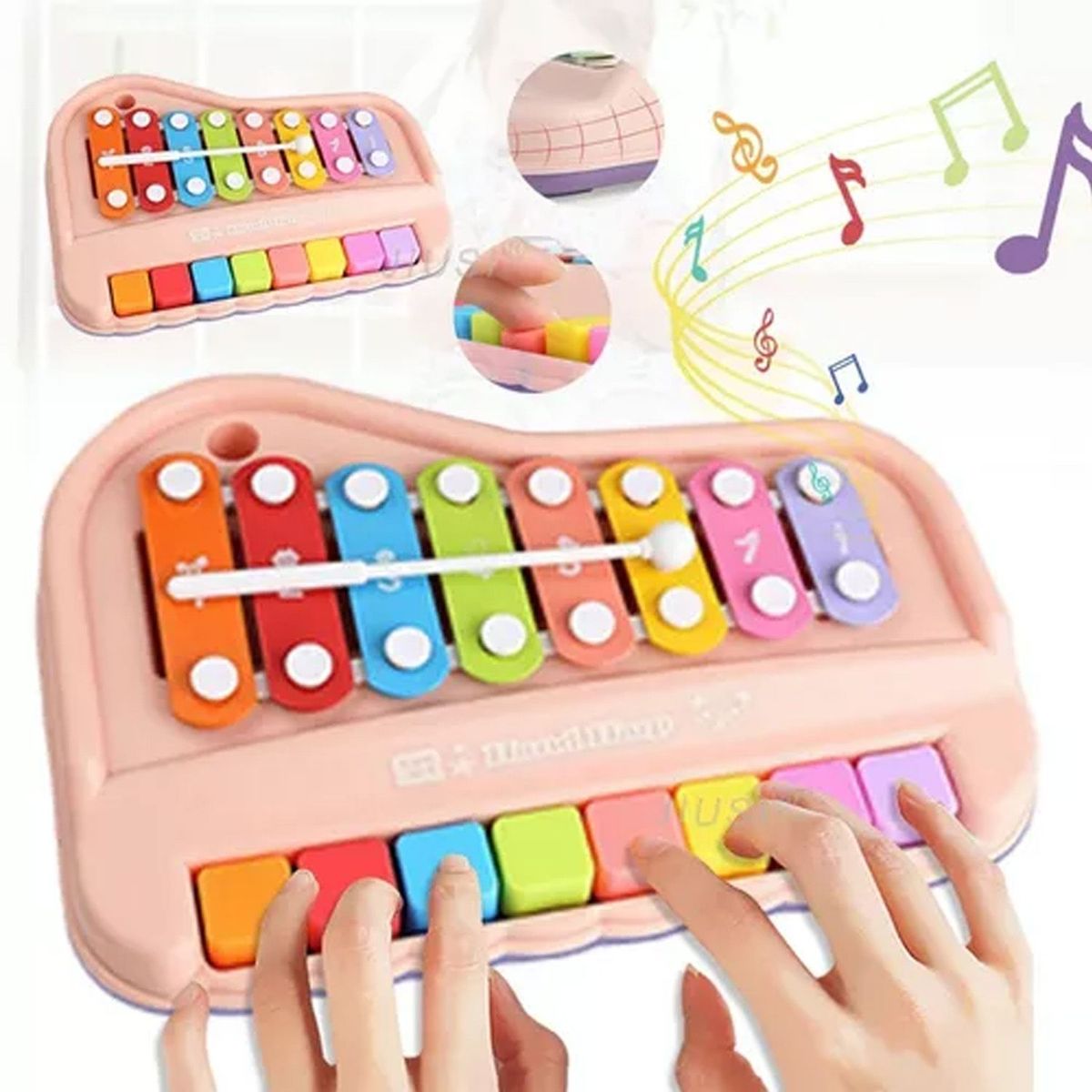 DENISASAA - Metalofono Cromatico 25 Notas Infantil Escolar Rosa