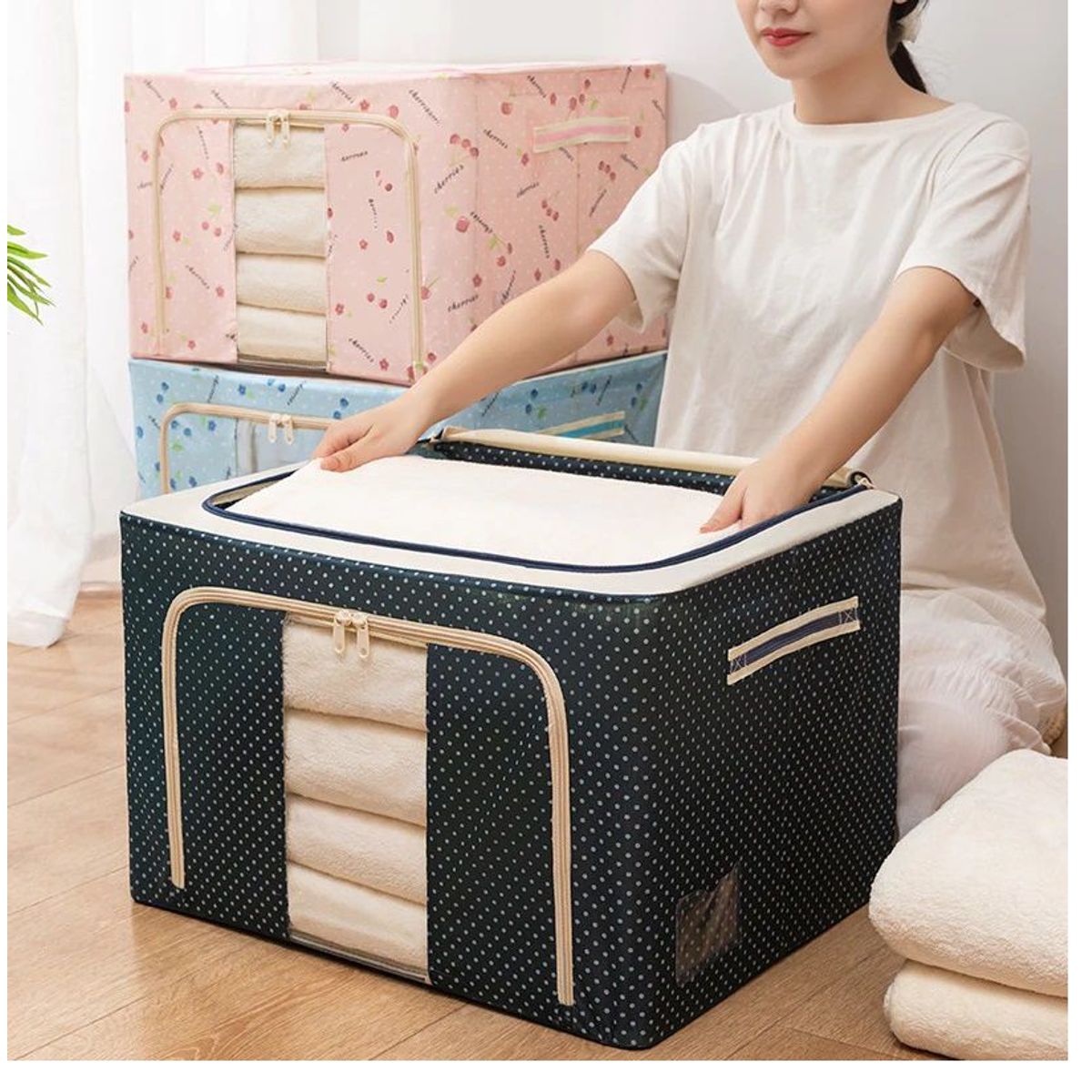 OEM - Caja de Almacenamiento Multifuncional Plegable 66 Litros - Azul