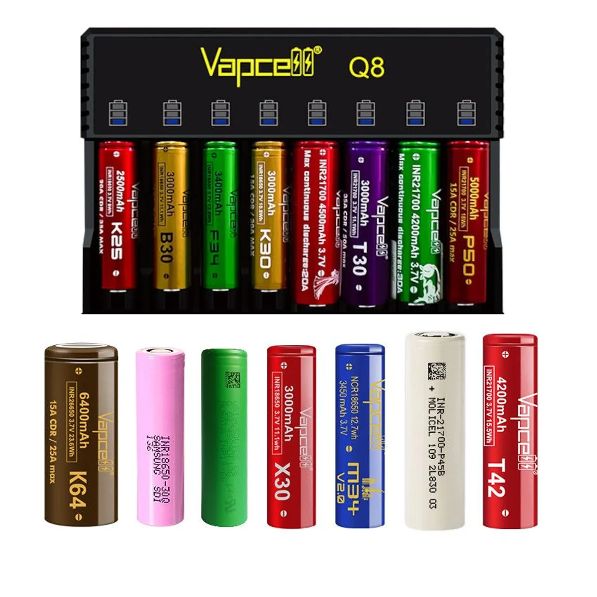 GENERICO - Cargador baterias LITIO Recargable 8 SLOT X 1000 MAH 18650 YMAS