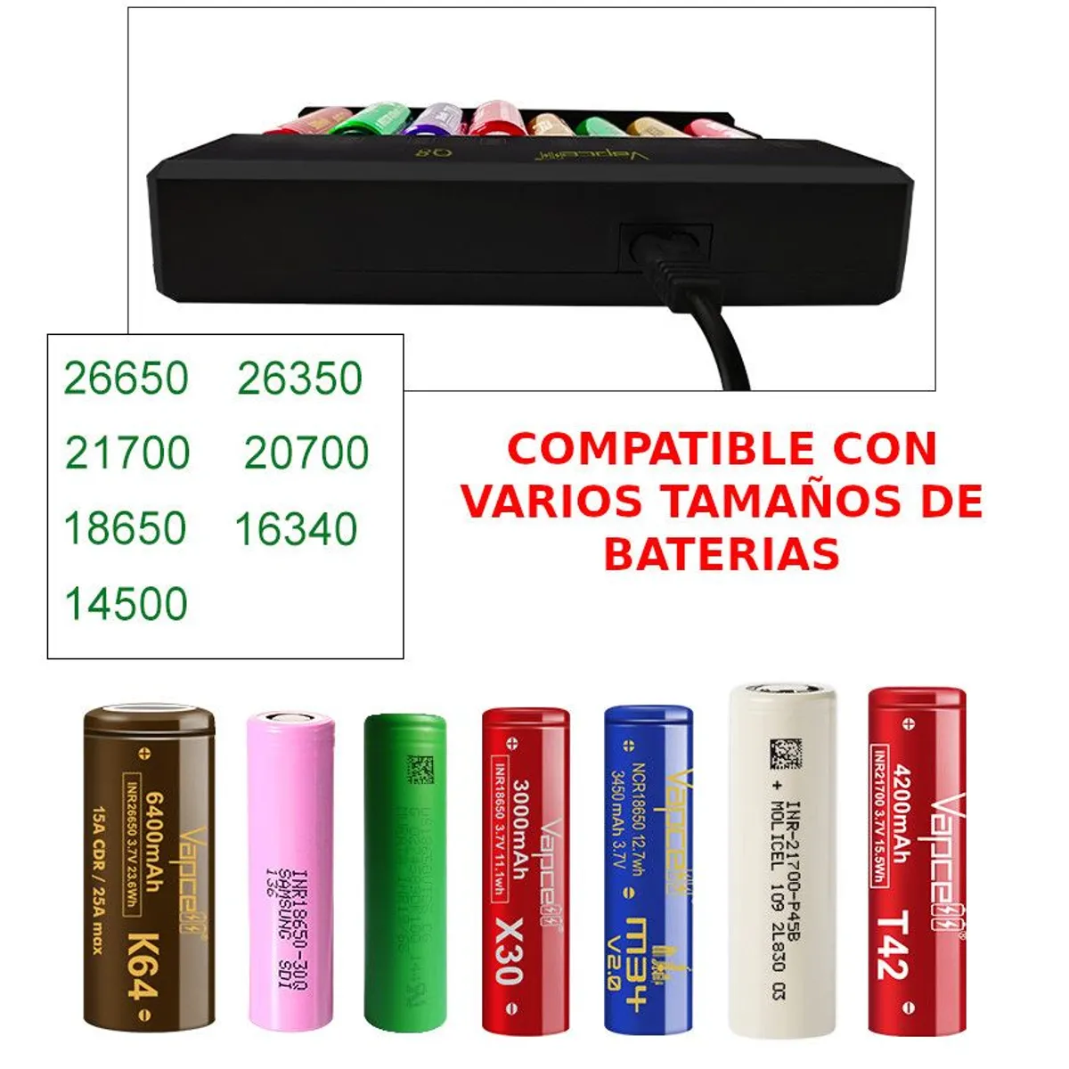 GENERICO - Cargador baterias LITIO Recargable 8 SLOT X 1000 MAH 18650 YMAS
