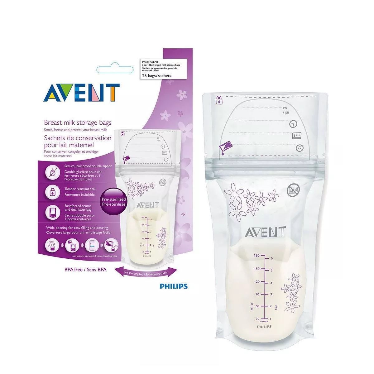 AVENT - Bolsas Avent Para Leche Materna 6 Onz x 25 Unidades