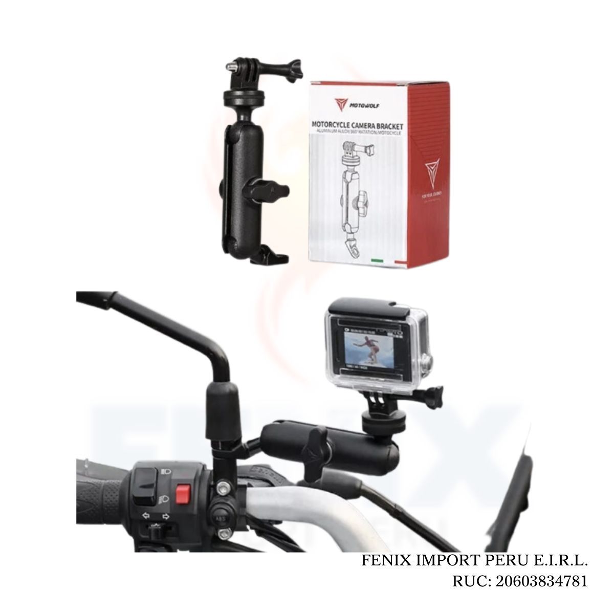 GENERICO - Soporte de Camara Go-Pro Base Espejo Perno MDL3519JZ