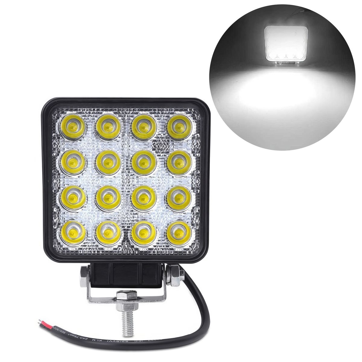 GENERICO - Faro LED16 Cuadrado Blanco 48W 6000 lm Multivoltaje Impermiable
