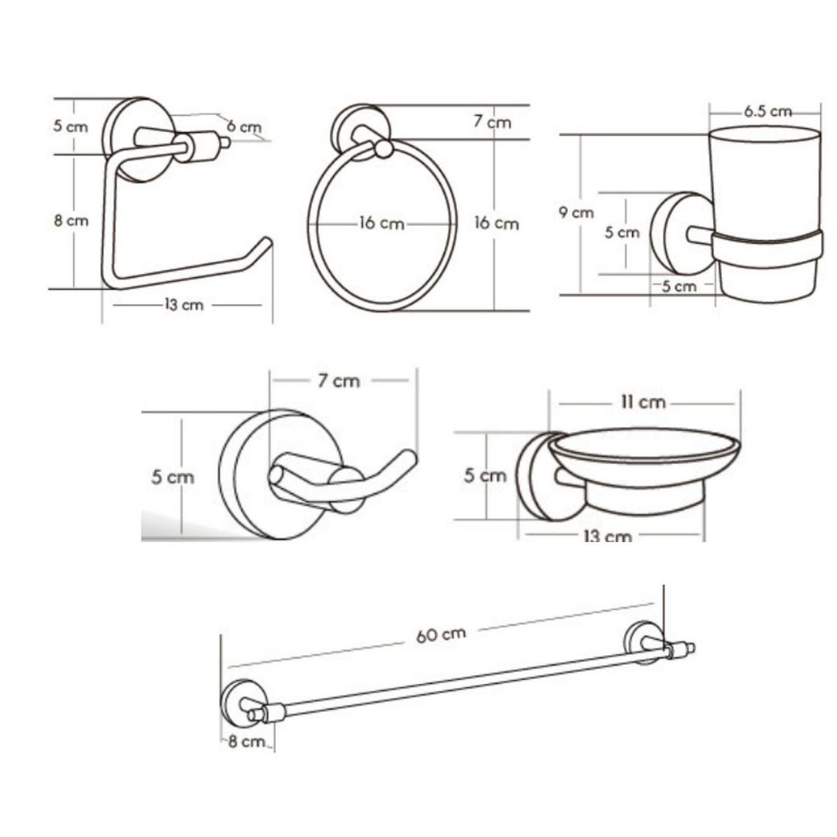 GENERICO - Set de Baño 6 Piezas de Acero Dorado